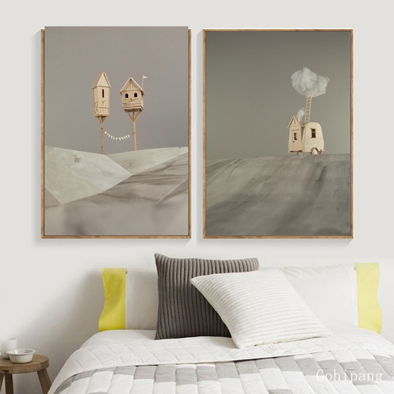 Cartoon Cabin Wall Art Canvas Painting Nordic Posters And Prints Landscape Wall Pictures For Living Room Home Decoration Shopee Indonesia