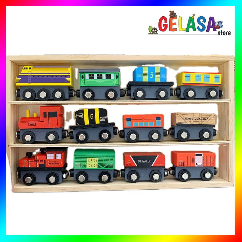 Gelasa Mainan kayu anak Wooden 12 PCS Train Toys