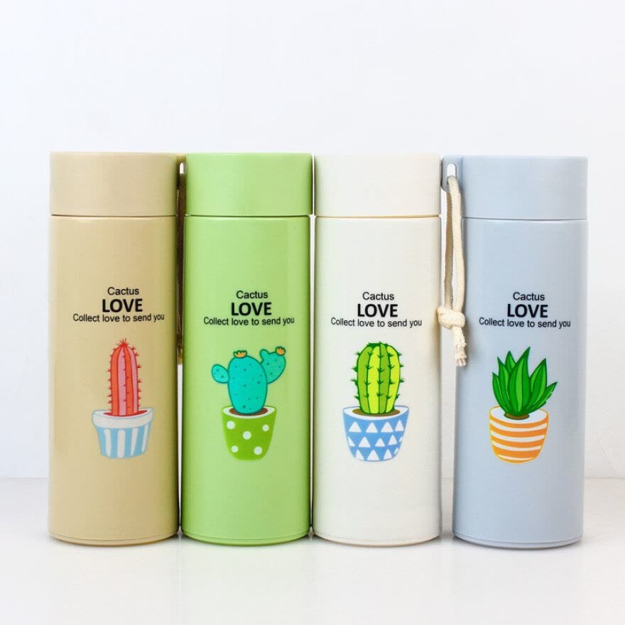 CACTUS LOVE BOTOL MINUM KACA dengan Pelindung Cover Karet 450ML
