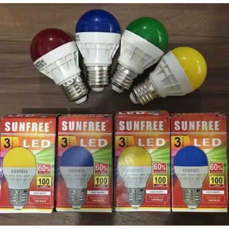 Lampu / Bolam Led Warna 3w SUNFREE / Lampu Bolam Tidur Biru / Merah / Hijau / Kuning