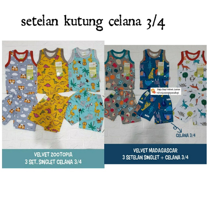 Velvet Junior (3 Setelan) Singlet Celana 3/4