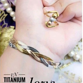 Titanium Set Perhiasan Wanita Motif Belut Kepang 149225