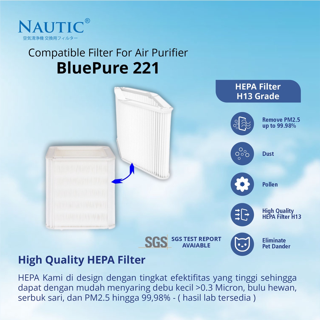 NAUTIC - Replacement untuk Filter Blu*air untuk BluePure 221 / HEPA FILTER BluePure 221