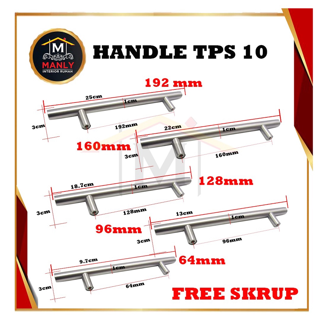 Tarikan TPS 10 / Handel Pipa Bulat Stainless TPS 10 / Laci Pintu Lemari Minimalis Handle Stainless Hairline &amp; Hitam &amp; Gold