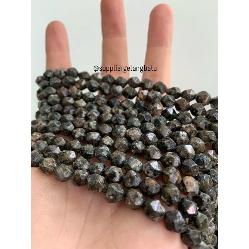 batu hexagon Stone 8mm black rhodonite hitam aksesoris gelang kalung