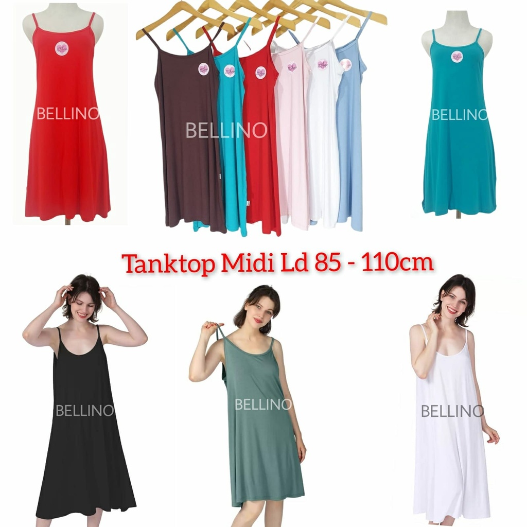 Tanktop Midi Wanita Allsize Jumbo Fit XXL 3L Premium Banyak Pilihan Warna Longdress Muat Jumbo Super Soft Tanktop Tali Model Panjang Fit 3L Jumbo Strech Sleepdress