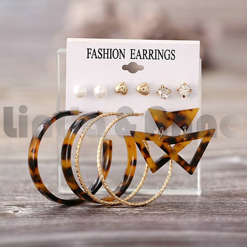 6 Pcs / Set Anting Tusuk Wanita Geometri Fashion Earrings Gaya Bohemian