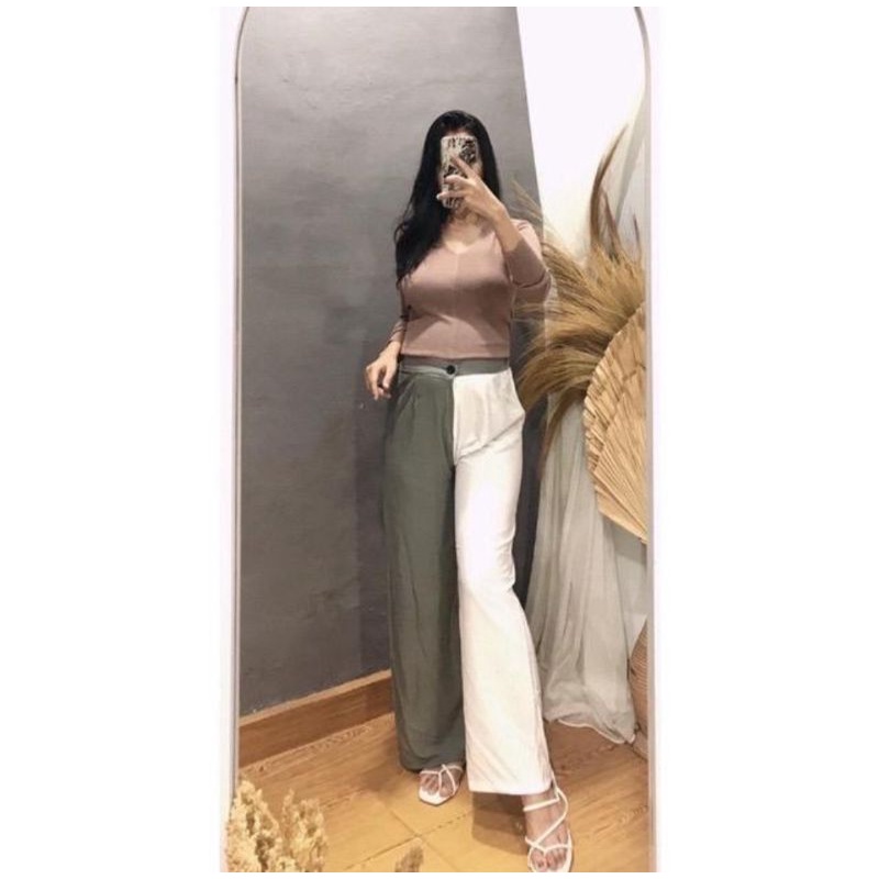 Celana Kulot  resleting HW TWO TONE