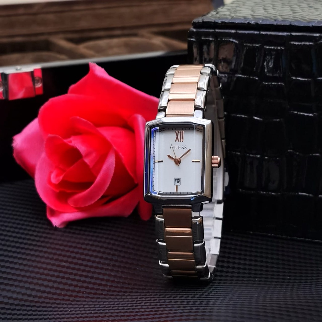 (COD) Jam Tangan Wanita Guess G6757Y Tanggal Aktif Tali Rantai Free Box & Baterai cadangan