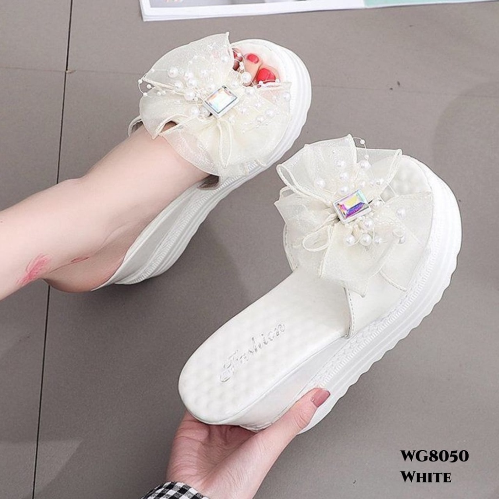 PRF Sandal Wedges Ribbon Highsole Diamond &amp; Pearl Korea Shoes WG8050