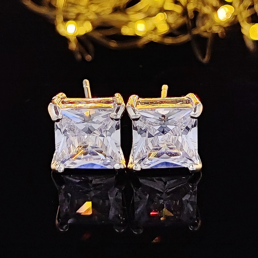 Anting Tusuk Bentuk Persegi Kecil Hias zircon Gaya Simple Untuk Wanita