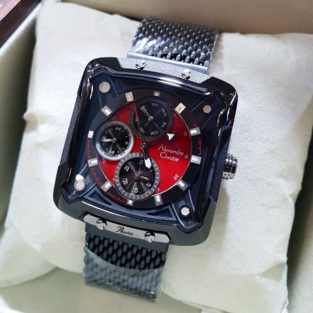 Alexandre Christie Wanita AC3030 Original Rantai Pasir Hitam Merah