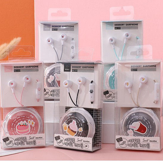 [KA-177] Set Headset Earphone Tema DESSERTS Snack / Wadah Earphone Motif Kartun Camilan Lucu