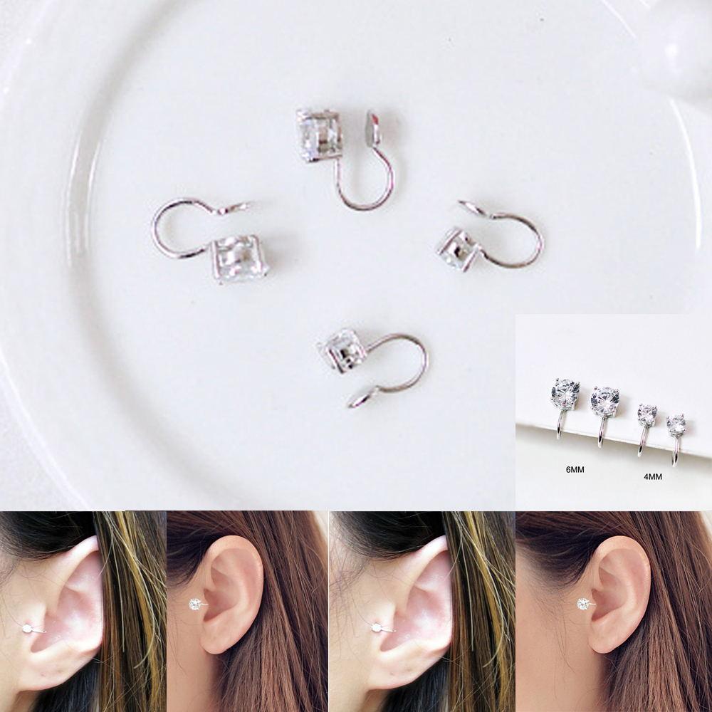 Lily 1/2Pcs Zirkon Manset Telinga 6mm 4mm Wanita Pria Perhiasan Tanpa Tindik Non Piercing