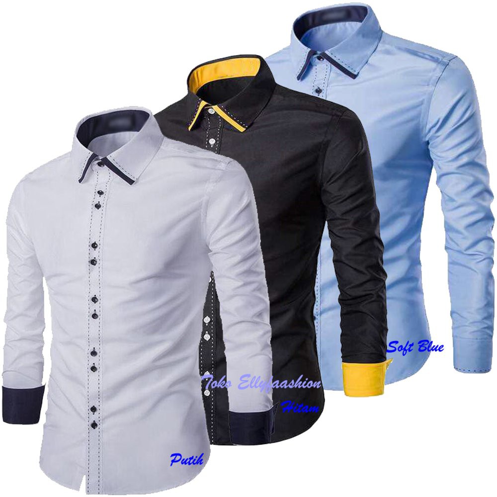 kemeja pria cowok kerja kantor formal warna grey lengan panjang slim fit kemeja pria casual distr