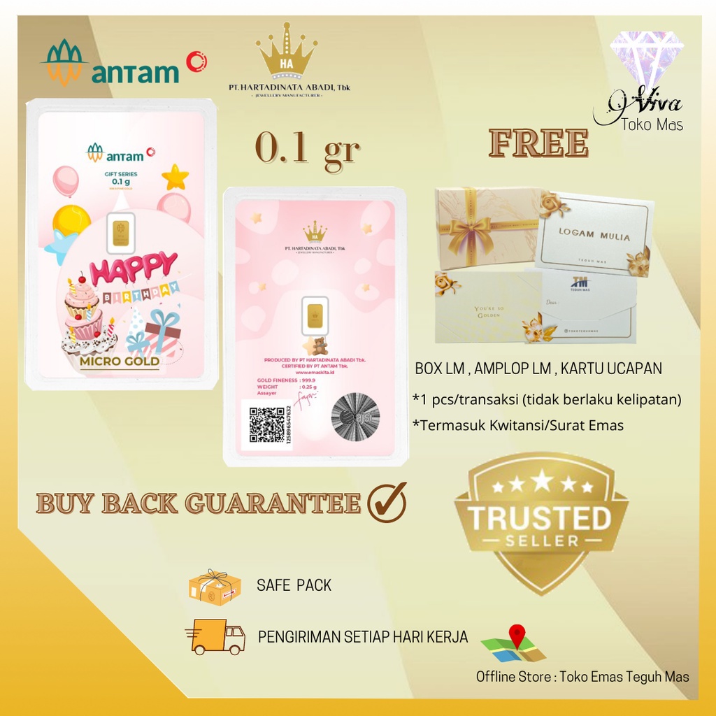 LOGAM MULIA ANTAM MICRO GOLD SERIES HAPPY BIRTHDAY 999,9