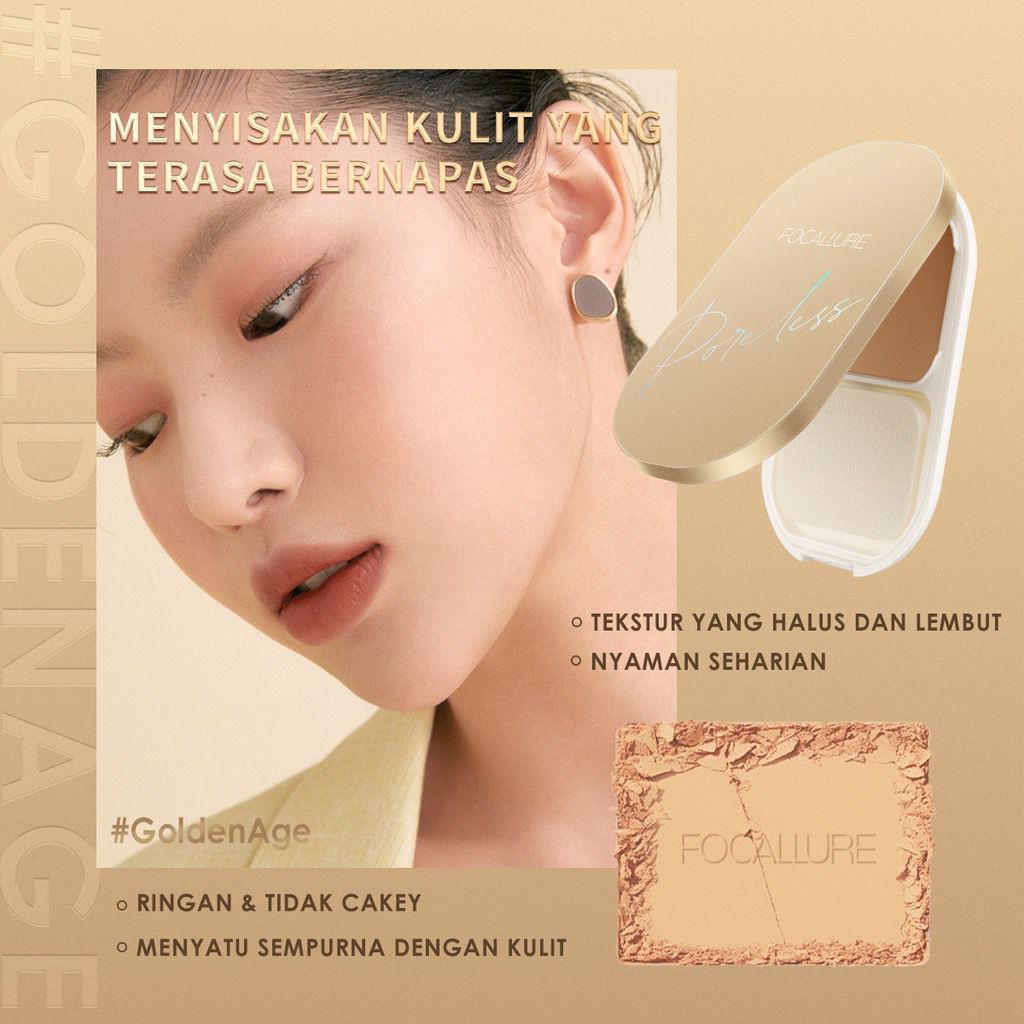 Focallure FA206 #GoldenAge Tahan Air Bedak Padat Matte Pressed Powder Tahan Hingga 12 Jam Compact Powder FA 206 Golden Age-3