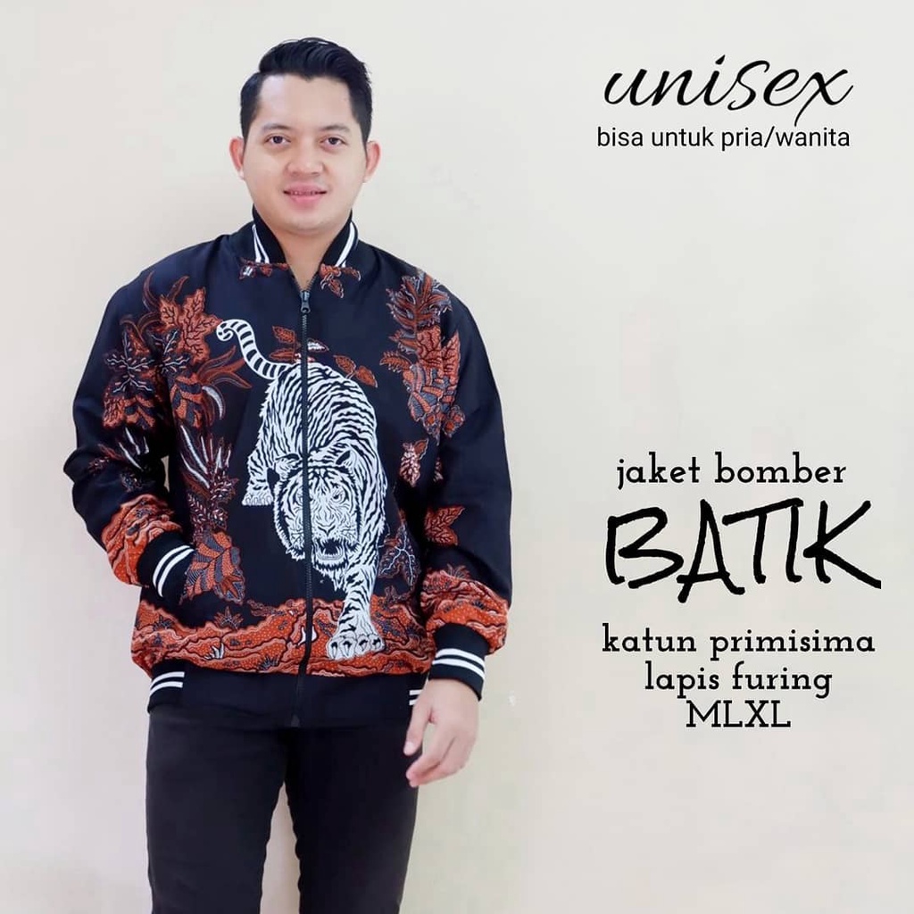 Jaket bomber batik pria dan wanita motif macan kembang batik original solo bahan premium