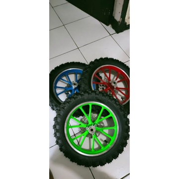 pelek trail mini set ban luar dalam bonus laher....ada dua plihan pakai ban off road dan onroad