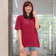 KAOS DISTRO HOODIE LENGAN PENDEK MAROON HITAM PINK