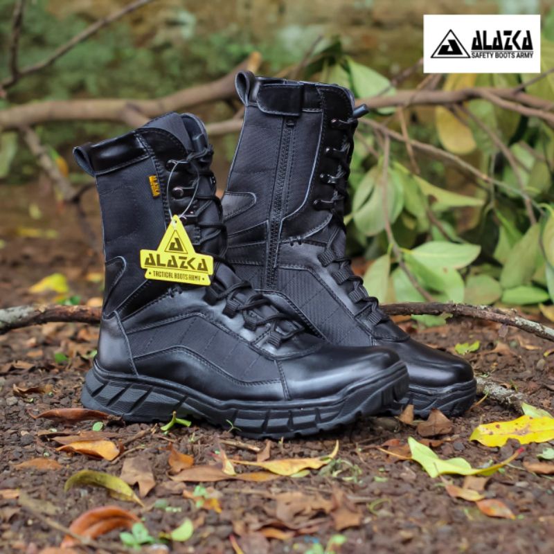 SEPATU PDL BAHAN KULIT SAPI ASLI MERK ALAZKA SEPATU PDL DINAS LAPANGAN TNI POLRI SECURITY SATPAM SEPATU BOOTS PRIA DAN WANITA