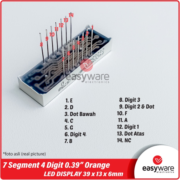 7 Segment 4 Digit 0.39 INCH 14 Pin Comomn Cathode ORANGE