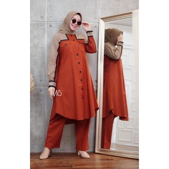 Set Baju Muslimah Wanita Remaja Long Tunik Edisi Lebaran Terbaru 2023 Model Kekinian Trendy Set Long