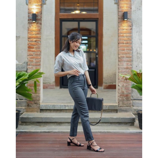 GOODETHICS - Dark Grey | Celana Formal Wanita | Celana Bahan slimfit