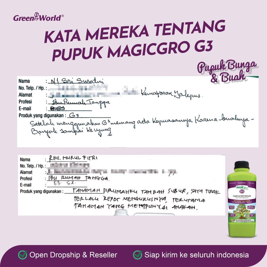 Pupuk Organik Cair MAGICgro G3 - Untuk Bunga dan Buah - FLOWER AND FRUIT FERTILIZER - GREEN WORLD - 1 LITER