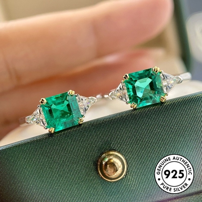 Cincin Sterling Silver 925 Dengan Batu Emerald Elegan Untuk Wanita