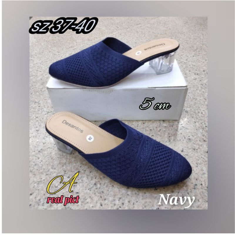 SEPATU SLOP BAHAN RAJUT IMPORT HAK KACA 5 CM ELEGANT TERBARU