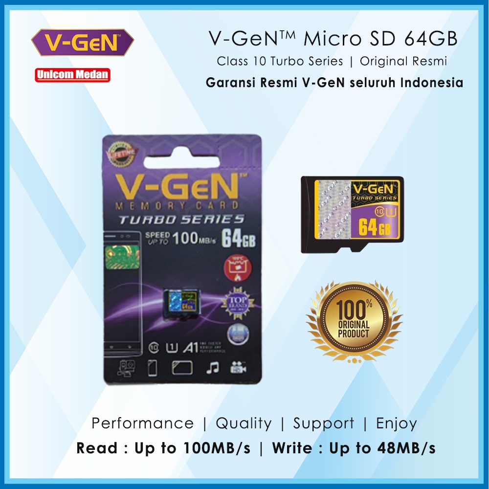 V-gen Micro SD 64 GB VGEN 64GB Class 10 TURBO Memory Card Non Adapter