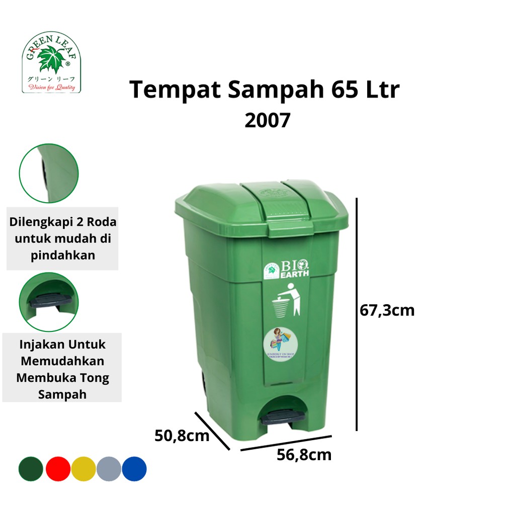 Tempat Sampah BIO Injak 65 Liter 2007 Green Leaf