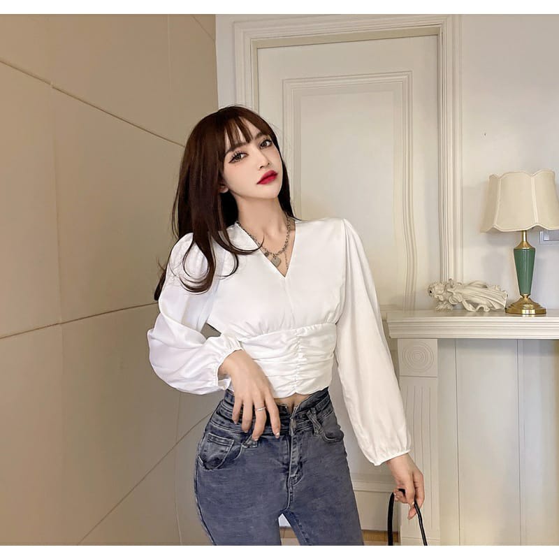 BEFAST - ZFS OOTD Blouse Wanita SAMIYA / DENAMI CUTE SMOKY BLOUSE / Blouse Crop Keluaran Terbaru / Atasan Lengan Panjang / Pakaian Wanita Modis / Blouse Crop Polos / OOTD Remaja Wanita Kekinian / Blouse Crop Ala Korean Style / Trendy