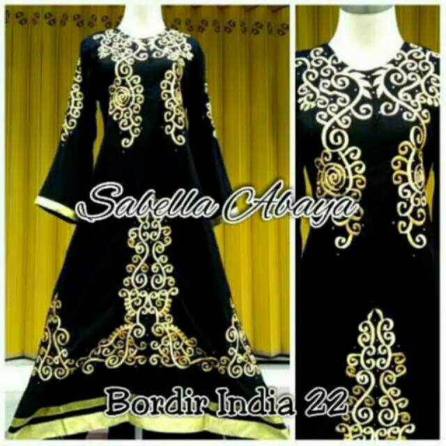 MQS Gamis Abaya Dress Bordir Arab India Hitam 22 Shopee 