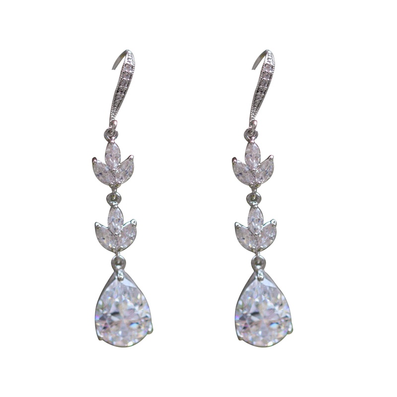 Anting Gantung Warna Silver Aksen Cubic Zirconia Untuk Wanita