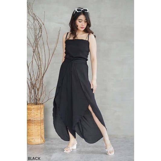 ESCARI PANTS ASSYMETRY SIDE SLIT LAYER CELANA PANJANG KULOT WANITA BAHAN SOFT CRINKLE HIGHWAIST HIGH WAIST POLOS BLACK LIGHT BROWN ARMY GREY BLUE NUDE CREAM WHITE-4
