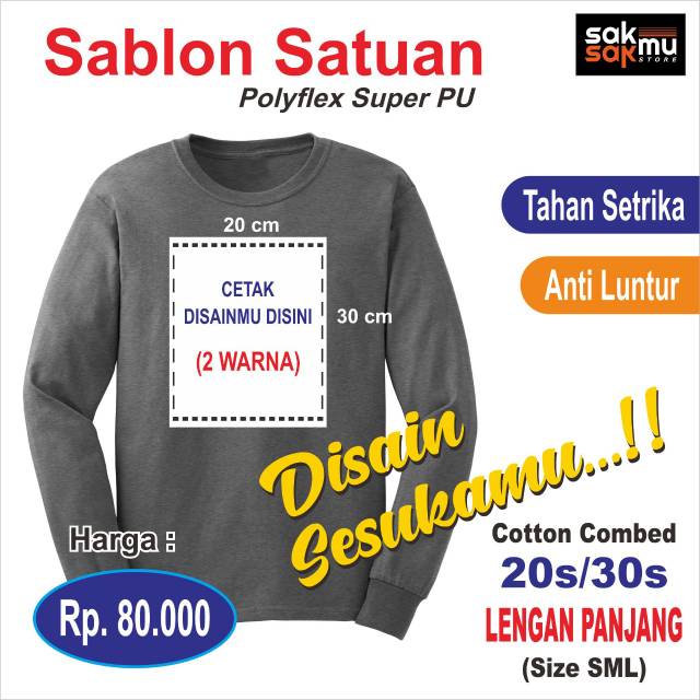 Sablon Satuan Kaos Lengan Panjang