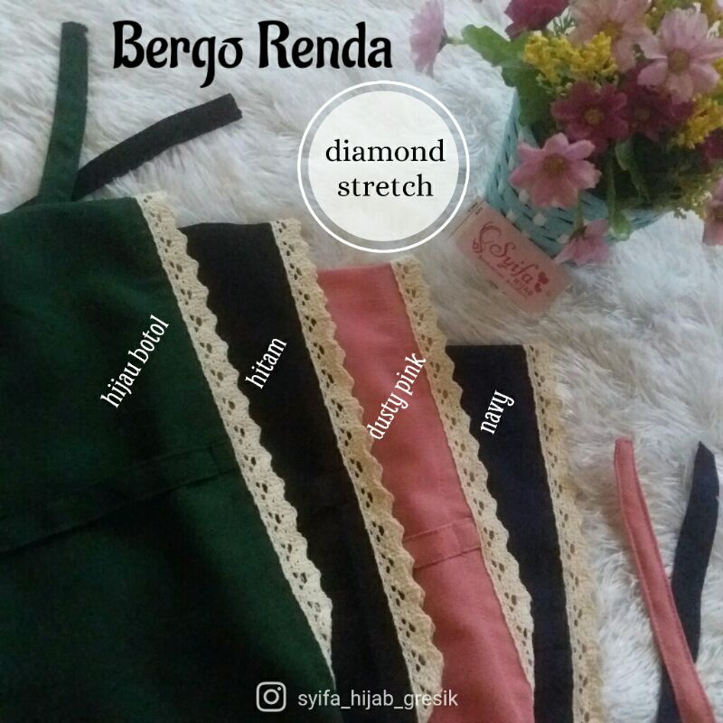 Bergo Renda dewasa by Syifa Hijab/Bergo Maryam Renda/Bergo Diamond Renda/Single layer