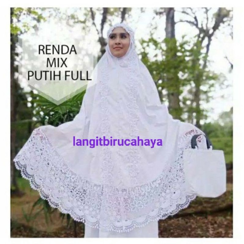 Mukena Bordir Renda Mewah Dewasa Dari Tasikmalaya  putih Cantik Bahannya Dari Katun Asli