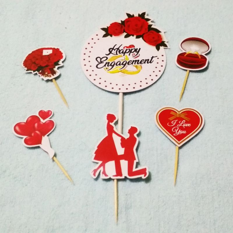 Topper Kertas HAPPY ENGAGEMENT Kue Ulang Tahun / Birthday Cake / hiasan kue/ tusuk kue | bebas custo