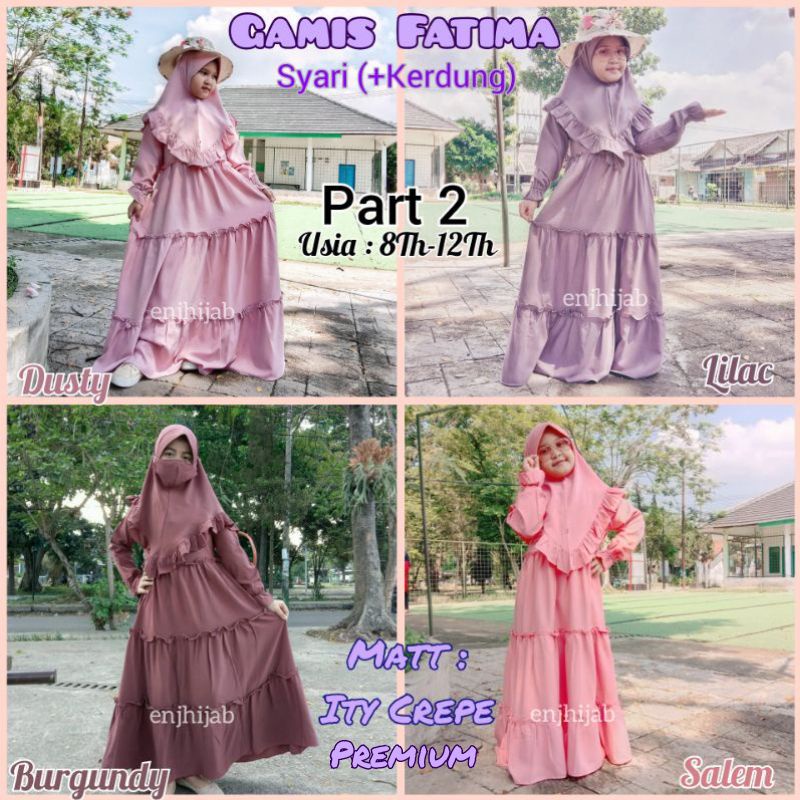 Gamis Fatima  Anak Syari Terbaru Dress Muslim Anak Plus Kerudung 11 Sampai 12 Tahun