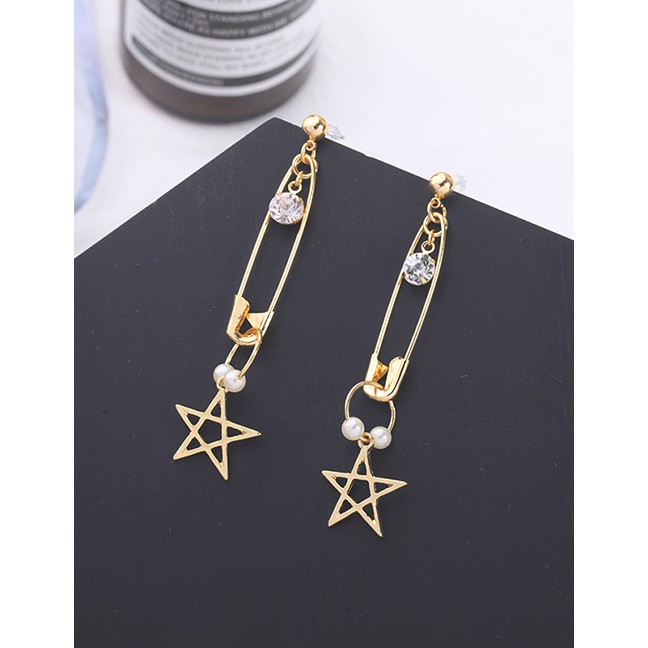 LRC Anting Tusuk Fashion Gold Pin Geometric Cutout Diamond Stud Earrings D22785