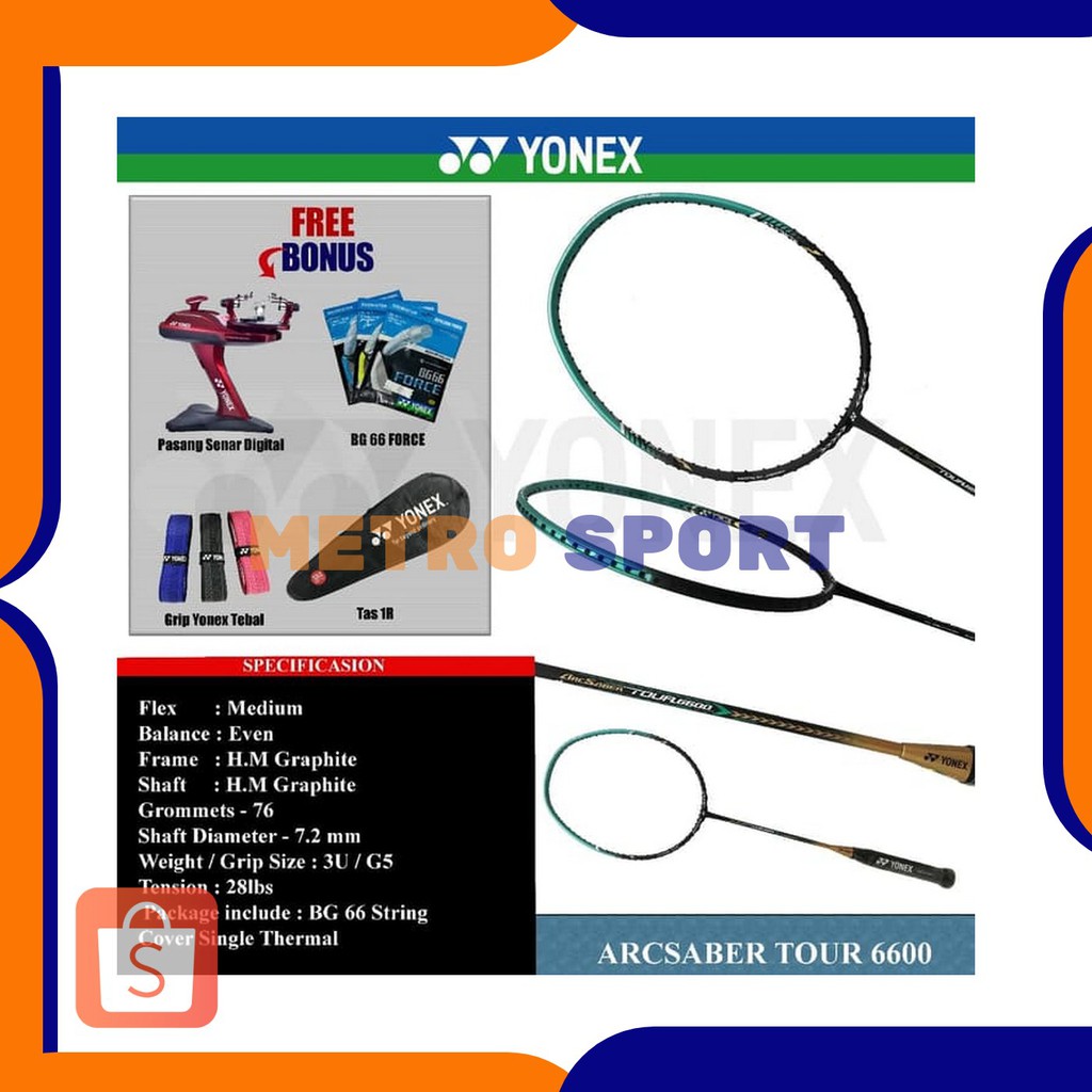 Yonex Arcsaber Tour 6600 Raket Badminton Original