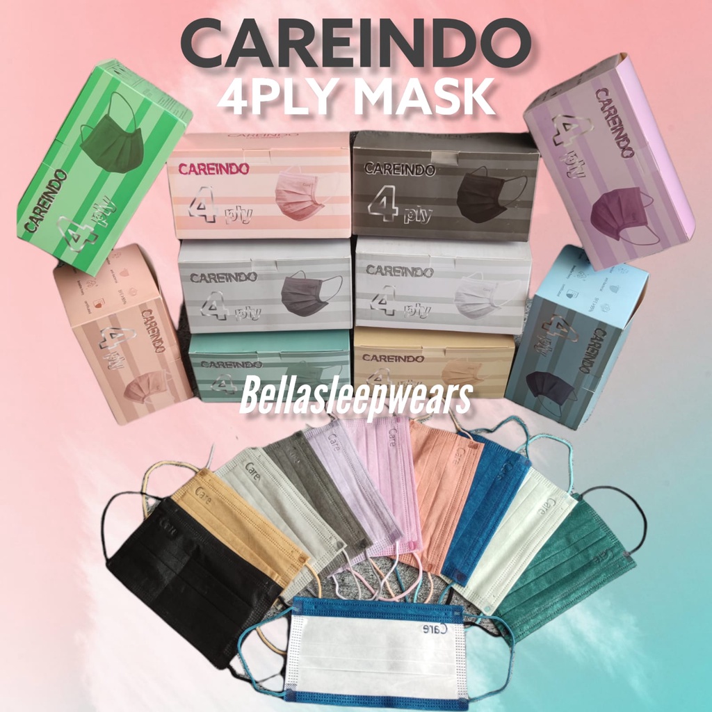 4PLY MASK CAREINDO EMBOS 50 PC - MASKER 4PLY PREMIUM CAREINDO EARLOOP DISPOSABLE FACE MASK