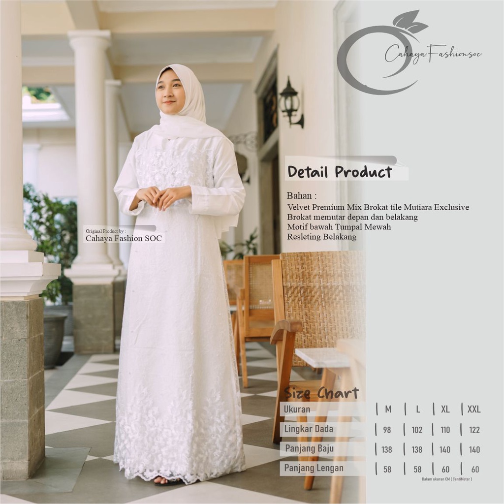 BAJU GAMIS putih Arimbi Model Baju Gamis putih Brokat modern Terbaru JUMBO LD 120 FULL MEMUTAR