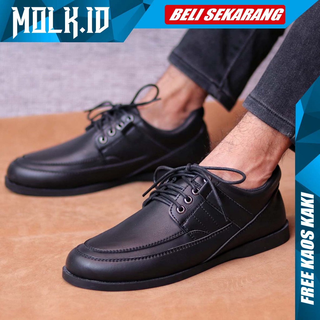 MOLK Sepatu Formal Kasual Pria Pantofel Hitam Tali Kerja Kantor Kuliah Kulit Sintetik