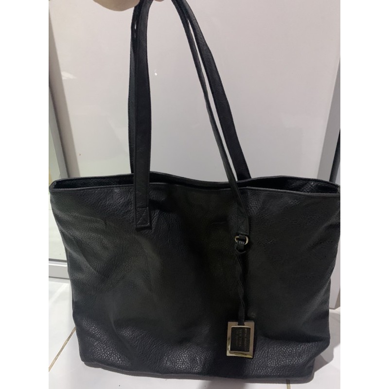 preloved tas hitam kulit mantul tote