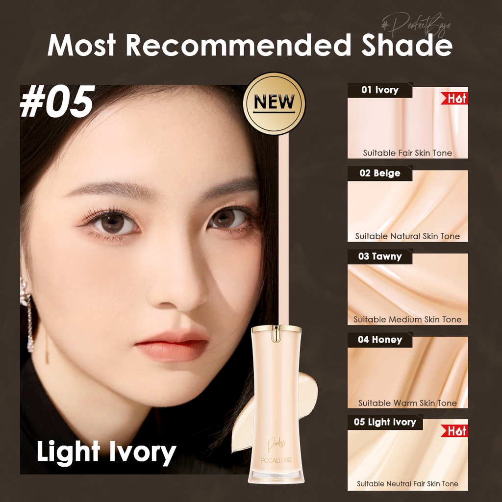 Focallure #PerfectBase Poreless Liquid Matte Foundation Tahan air Pengontrol Minyak Long-lasting