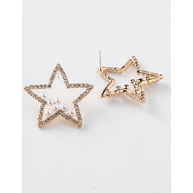 LRC Anting Tusuk Fashion Gold 925 Silver Needle Pearl Rhinestones Pentagonal Earrings D28160